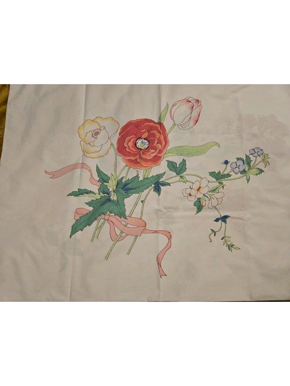 Vintage Springmaid Wondercale Queen Flat Sheet and Pillowcase flower ribbon